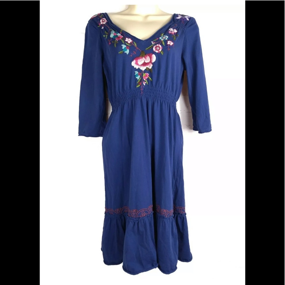 Johnny Was Embroidered Tunic Blue Dress Boho S